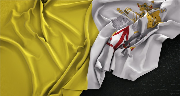 Vlag van de Vaticaanstad Gekrompeld Op Donkere Achtergrond 3D Render