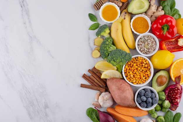 Vlakke laag gezonde immuniteitsversterkende voedingsmiddelen