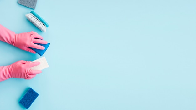 Vlakke samenstelling van reinigingsmiddelen met copyspace