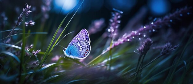 Vlinder in de grasweide 's nachts AI gegenereerd beeld