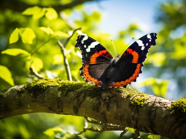 Gratis foto vlinder op een boomtak