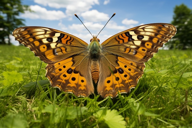 Gratis foto vlinder op het gras