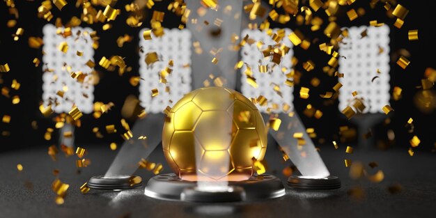 Voetbal achtergrond met confetti 3d illustratie