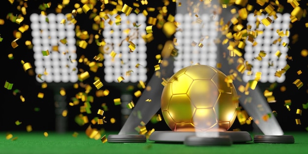 Voetbal achtergrond met confetti 3d illustratie