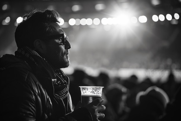 Gratis foto voetbalfans die het team aanmoedigen monochroom