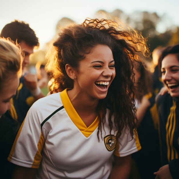 Voetballers die samen de overwinning vieren