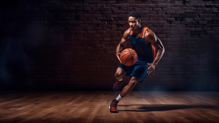 Gratis Foto volledig geschoten man die basketbal speelt