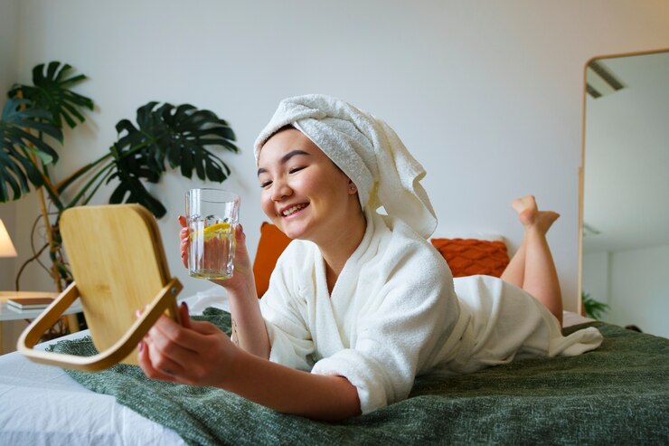 Gratis Foto volledig geschoten vrouw die selfcare oefent