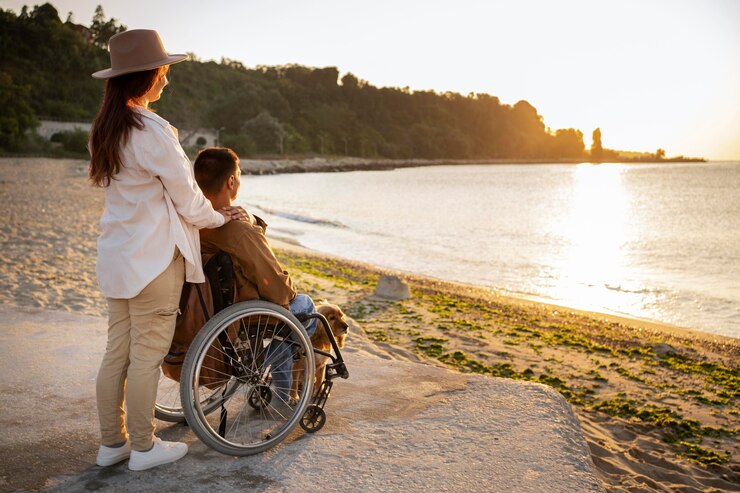 Gratis Foto volledig geschoten vrouw en gehandicapte man op reis