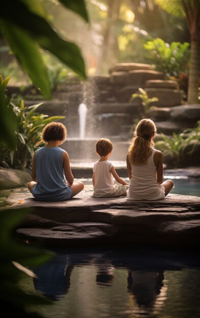 Volledige opname mensen die samen yoga doen