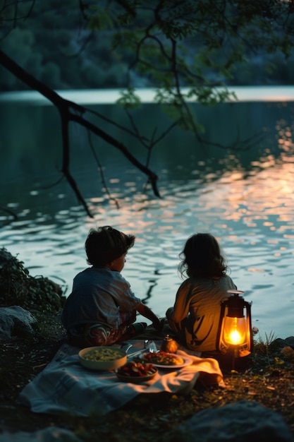 Gratis foto volledige opname van kinderen die genieten van een picknickdag