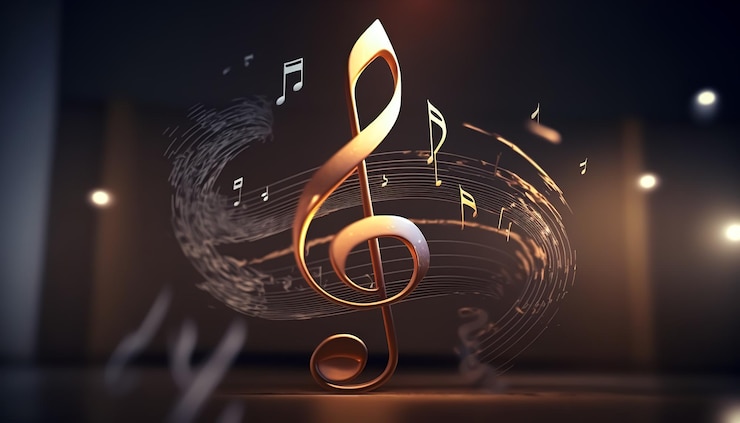 Gratis Foto volumetrische muzikale achtergrond met een g-sleutel en notities generatieve ai