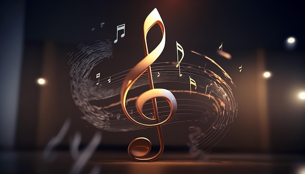 Volumetrische muzikale achtergrond met een g-sleutel en notities generatieve AI
