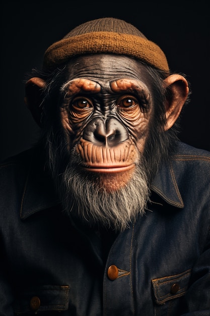 Vooraanzicht aap poseren in studio
