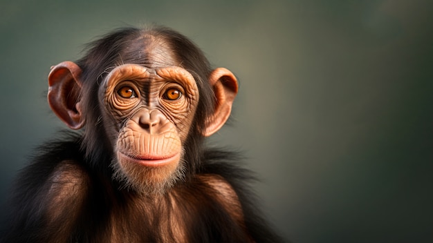 Vooraanzicht aap poseren in studio