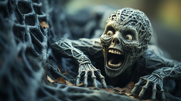Vooraanzicht griezelig karakter met schedel