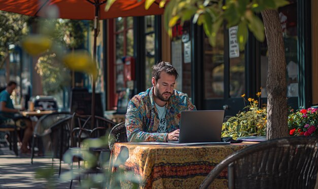 Vooraanzicht man die leeft als een digitale nomade