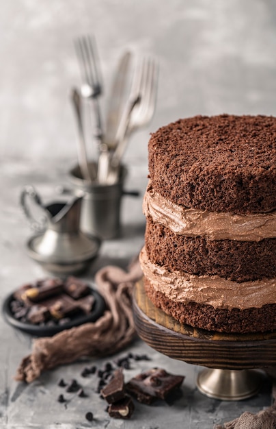 Vooraanzicht van het heerlijke concept van de chocoladetaart