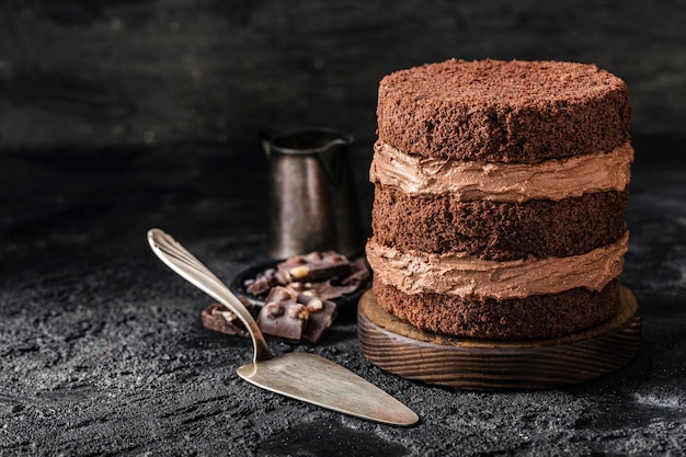 Vooraanzicht van het heerlijke concept van de chocoladetaart