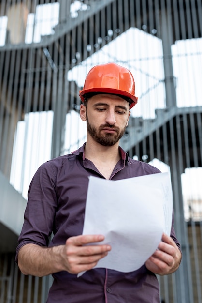 Vooraanzicht van het leesplan van de constructeur