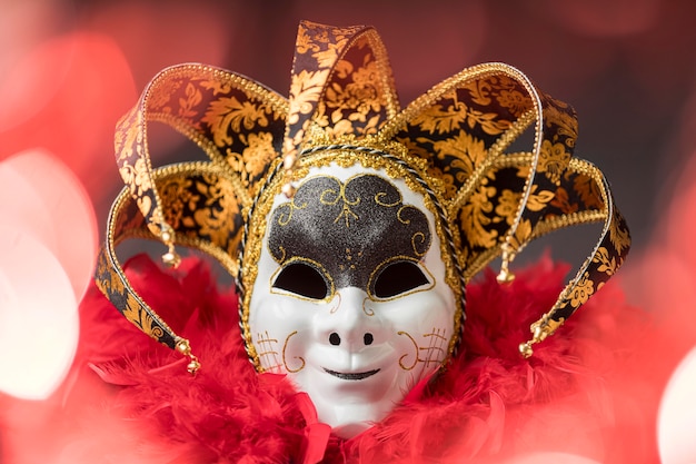 Gratis foto vooraanzicht van masker voor carnaval met veren