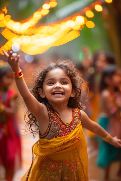 Vooraanzichtkind dat Tamil nieuwjaar viert