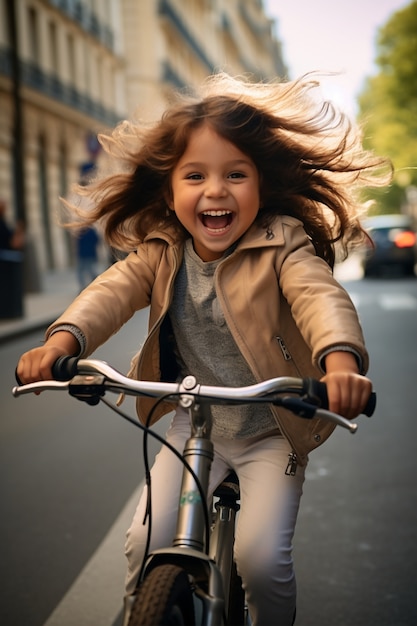 Vooraanzichtmeisje op de fiets