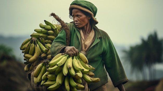 Gratis foto vooraanzichtvrouw met bananen