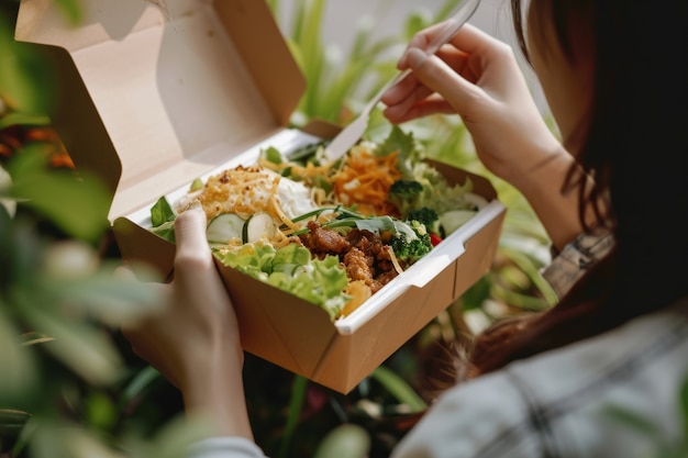 Vooraf voorbereid voedsel met lekkere, klaar te eten maaltijden onderweg