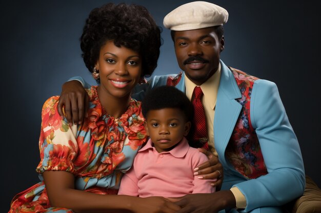 Voorbeeld van een mooie familie die een vintage portret poseert