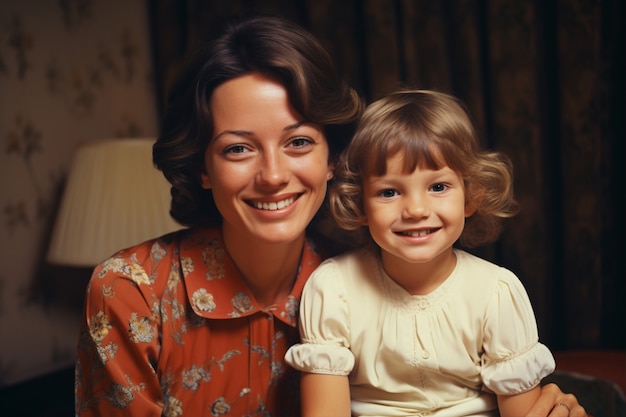 Voorbeeld van een mooie familie die een vintage portret poseert