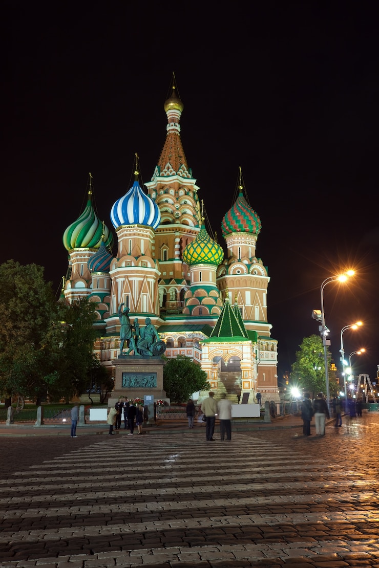 Gratis Foto voorspraakkathedraal in moskou in nacht, rusland