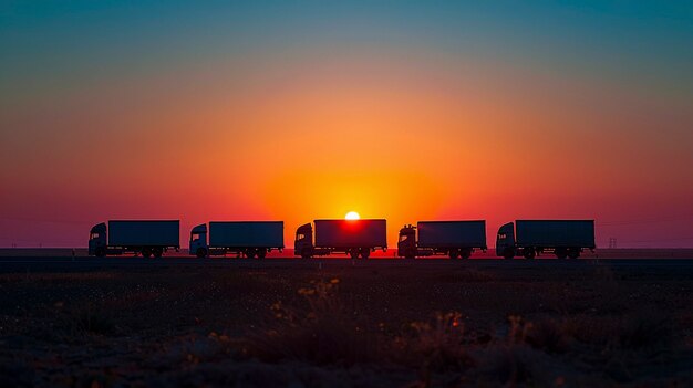 Vrachtwagen- en logistieke operaties bij zonsondergang