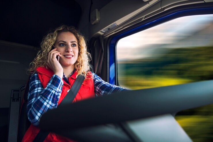 Gratis Foto vrachtwagenchauffeur praten aan de telefoon tijdens het rijden