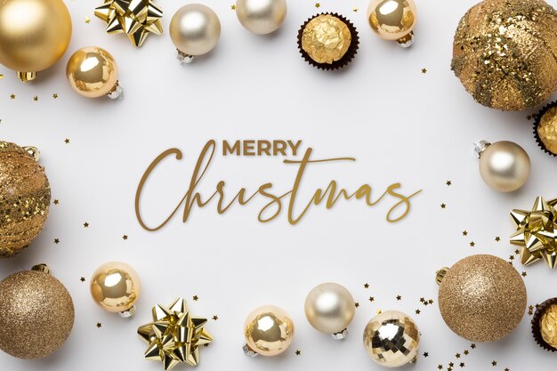 Vrolijk kerstfeestbanner met gouden bollen