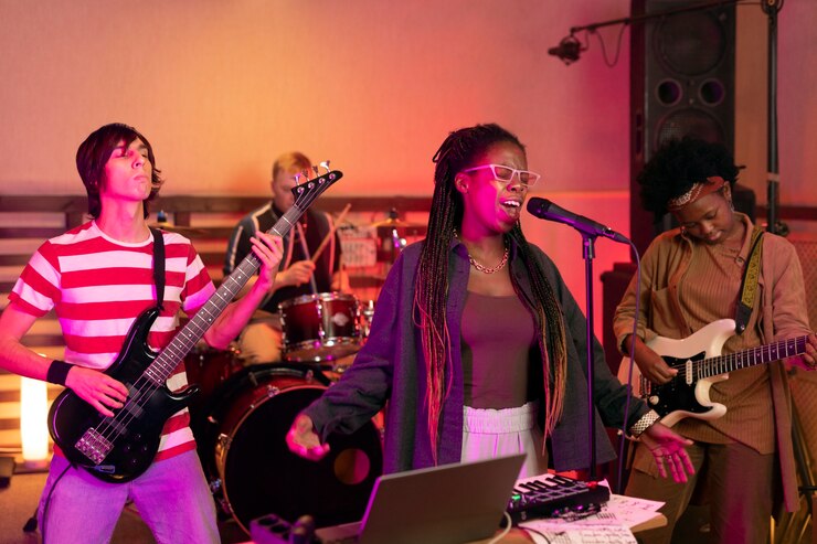 Gratis Foto vrouw die livemuziek uitvoert op een plaatselijk evenement