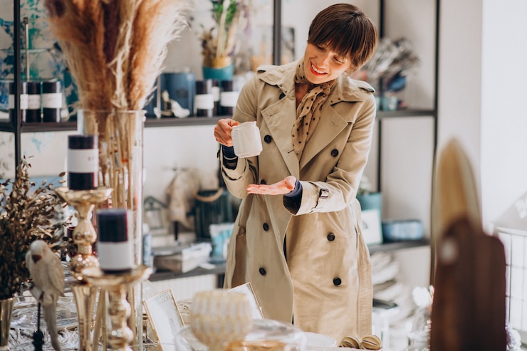 Gratis Foto vrouw die spullen in een decoratiewinkel koopt