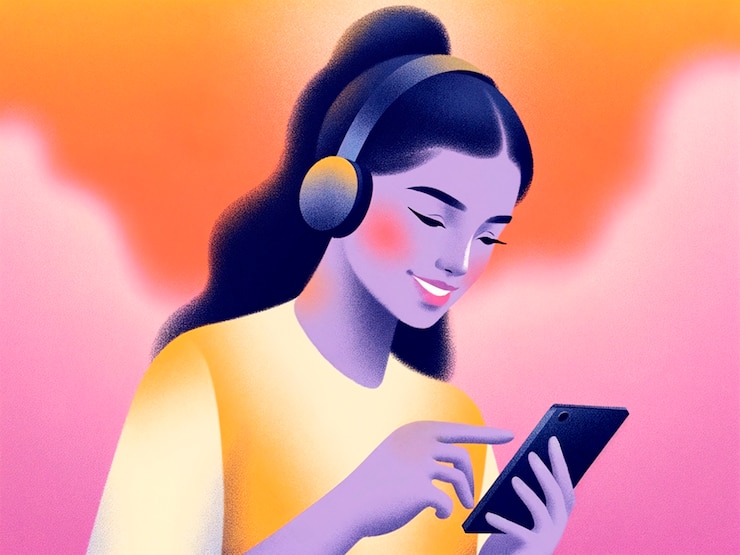 Gratis Foto vrouw geniet van muziek op haar smartphone