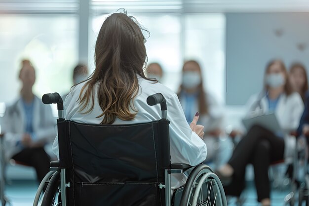 Vrouw in rolstoel op het werk