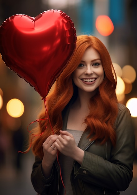 Gratis foto vrouw met hartvormige ballon