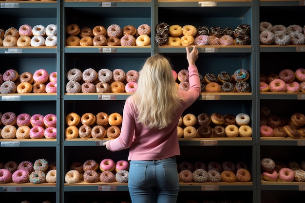 Gratis foto vrouw met heerlijke donuts ai gegenereerd