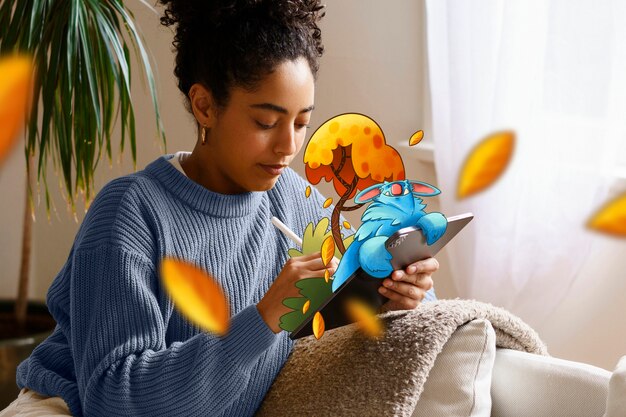 Vrouw met tabletapparaat illustreren