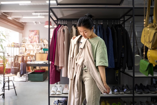 Gratis foto vrouw met trenchcoat zijaanzicht