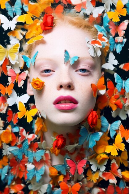 Vrouw poseert met bloemen.