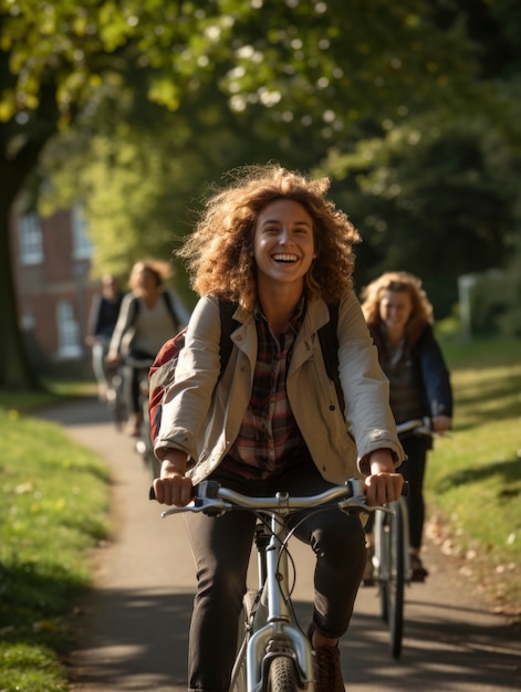 Gratis foto vrouw rijdt op zijn fiets in de stad