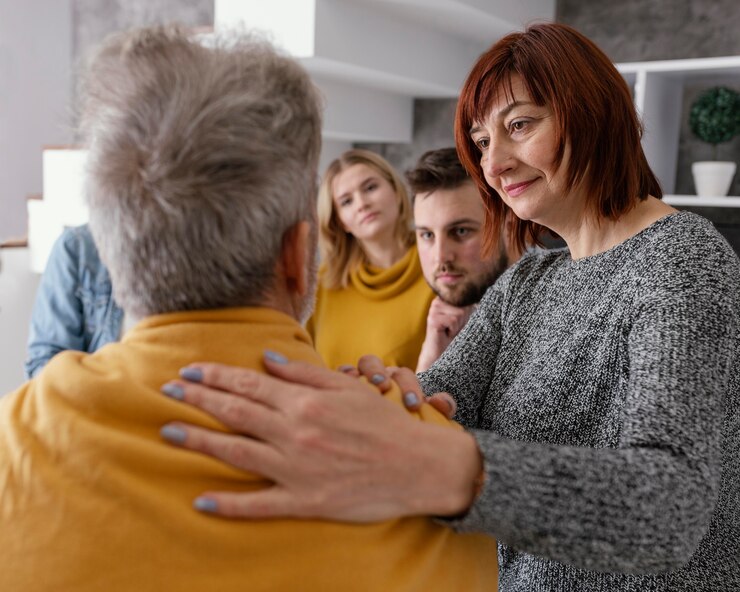 Gratis Foto vrouw troostende man bij therapie