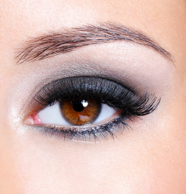 Vrouwelijk oog met donkerbruine glamoursamenstelling - macroschot