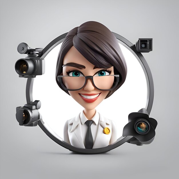 Gratis foto vrouwelijke arts in een ronde spiegel 3d-illustratie studio shot