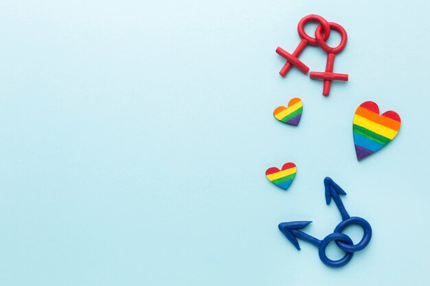Vrouwelijke en mannelijke seksuele oriëntatie symbolen en kopie ruimte