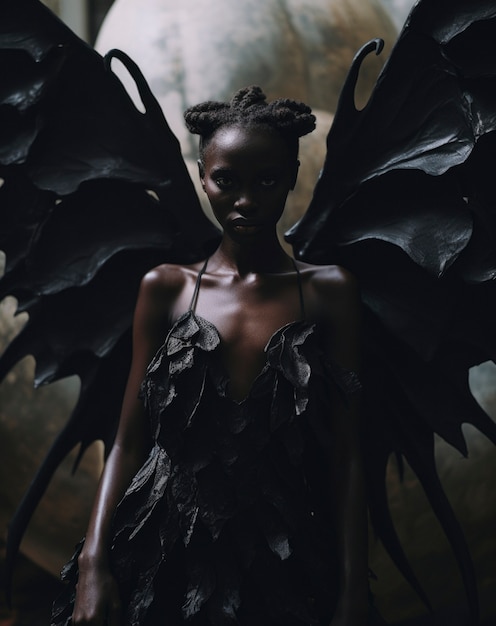 Gratis foto vrouwelijke voorstelling van een demonische entiteit met vleugels